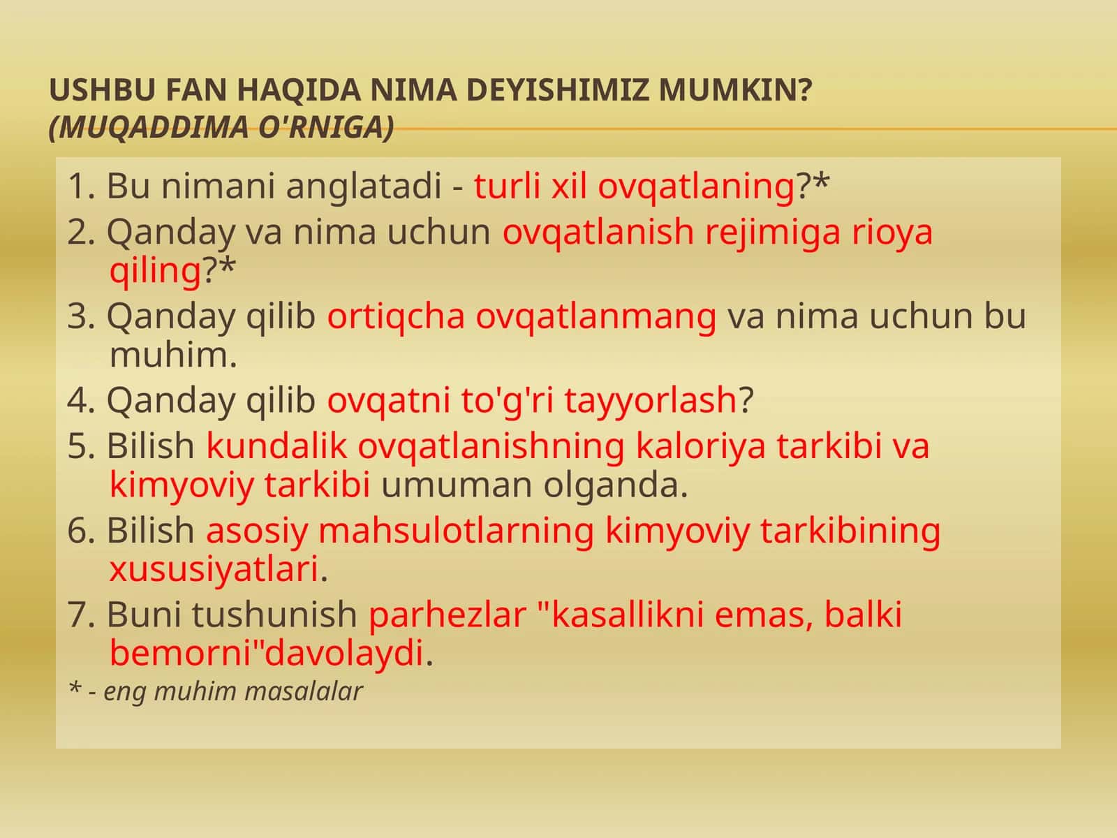 Ushbu fan haqida nima deyishimiz mumkin? 1