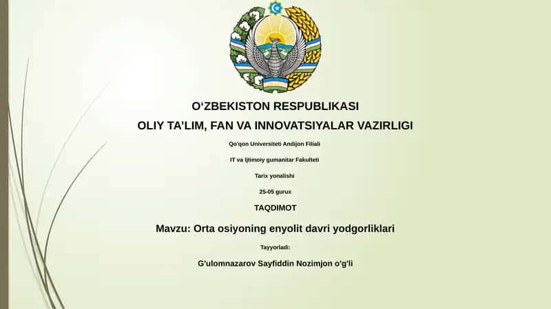 Orta osiyoning enyolit davri yodgorliklari 1