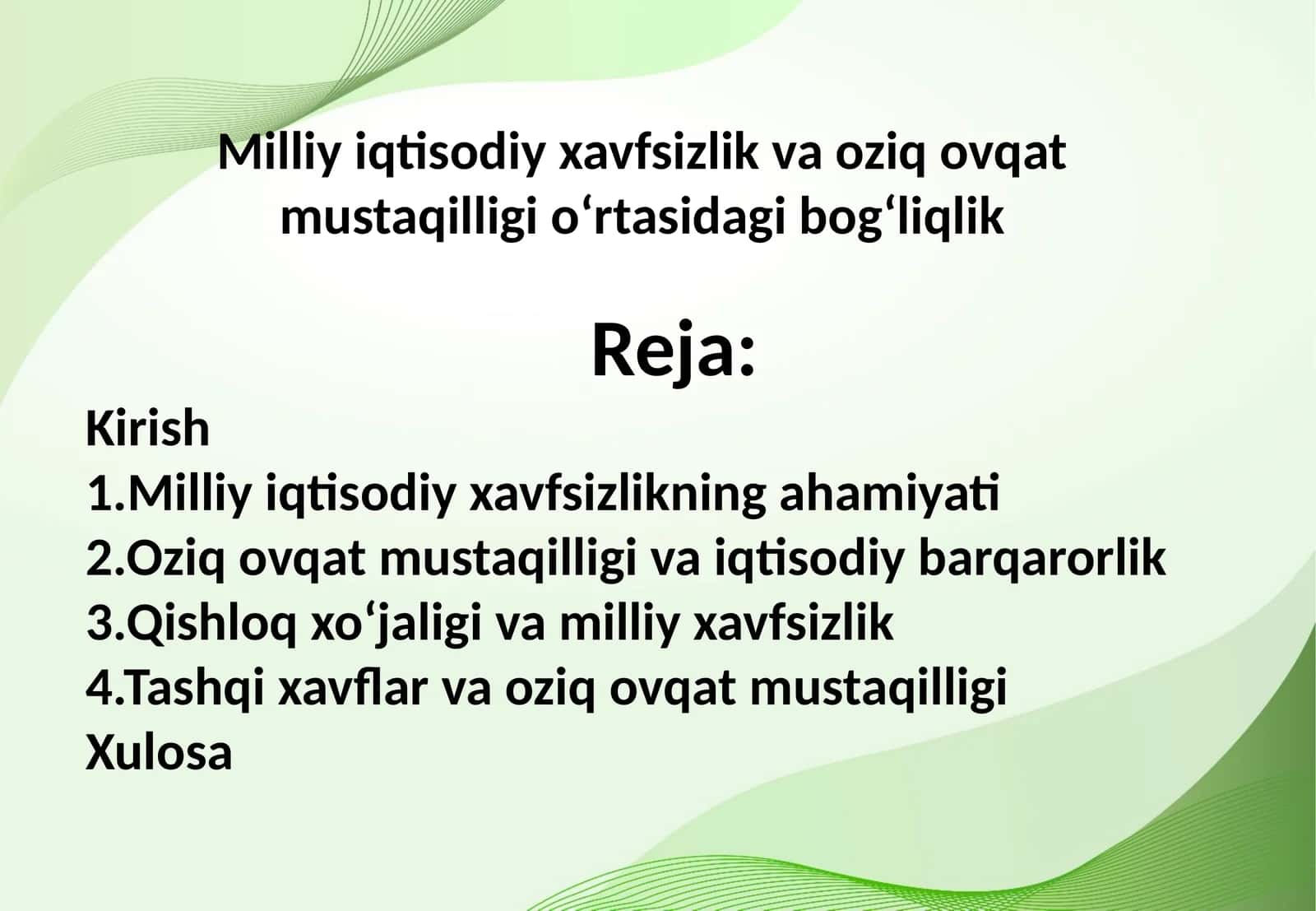 Milliy iqtisodiy xavfsizlik va oziq ovqat mustaqilligi o‘rtasidagi bog‘liqlik 1