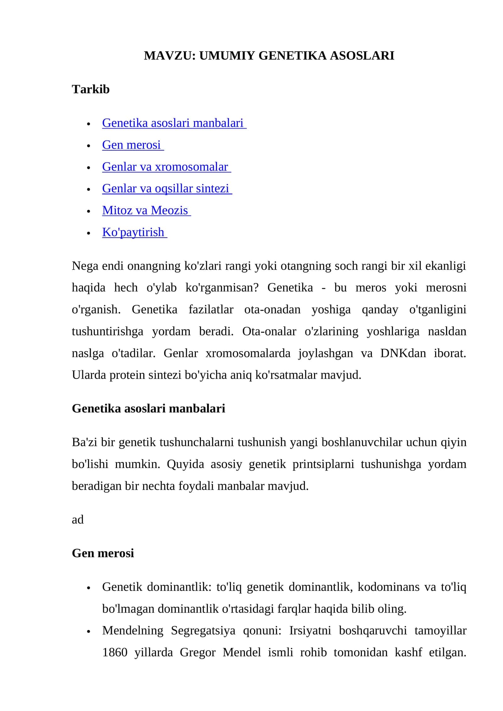 UMUMIY GENETIKA ASOSLARI 1