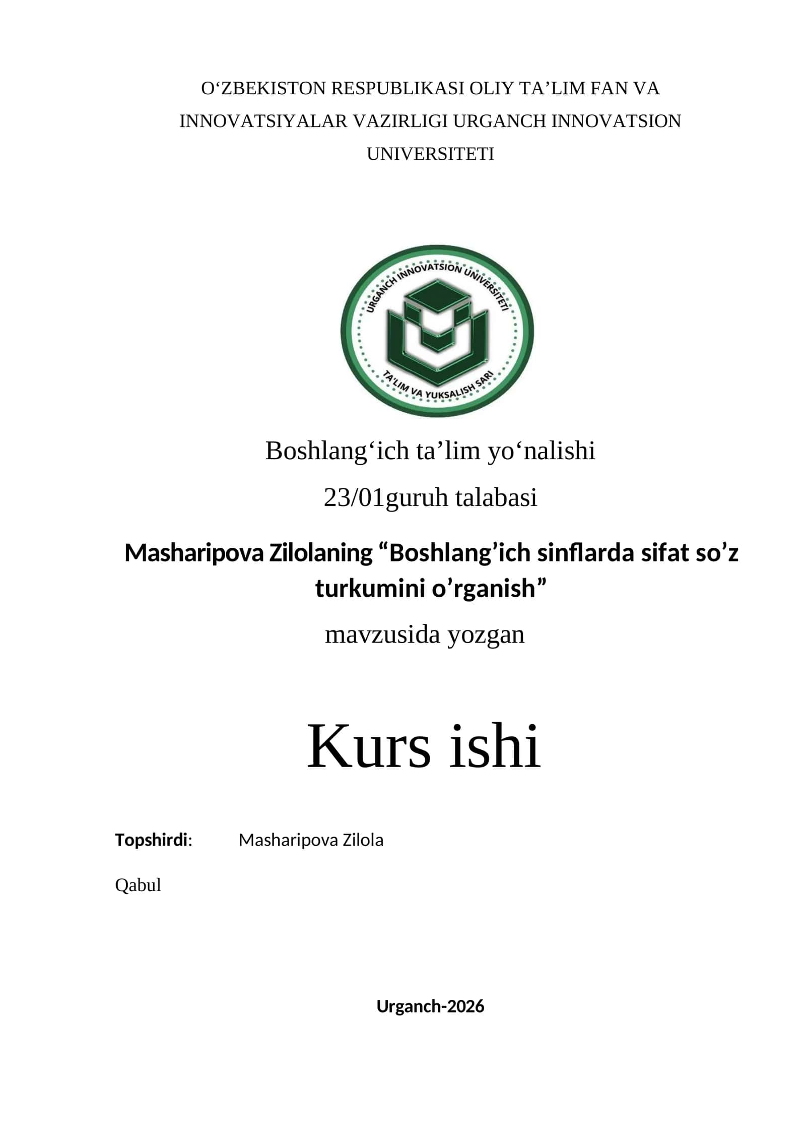 Boshlang‘ich sinflarda sifat so’z turkumini o’rganish 1
