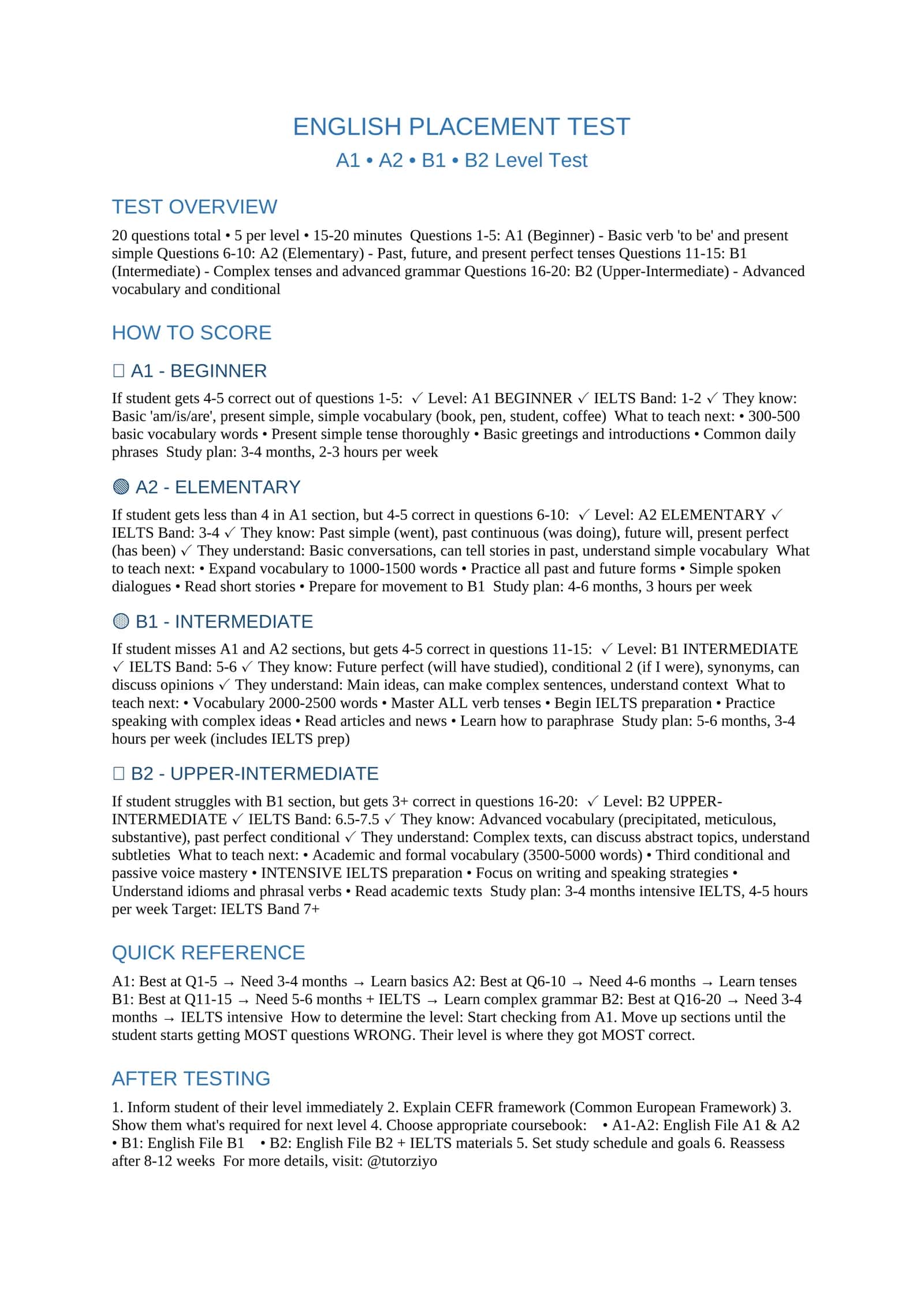 ENGLISH PLACEMENT TEST 1