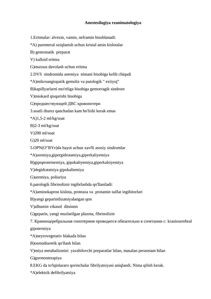 Anestesilogiya reanimatologiya 1