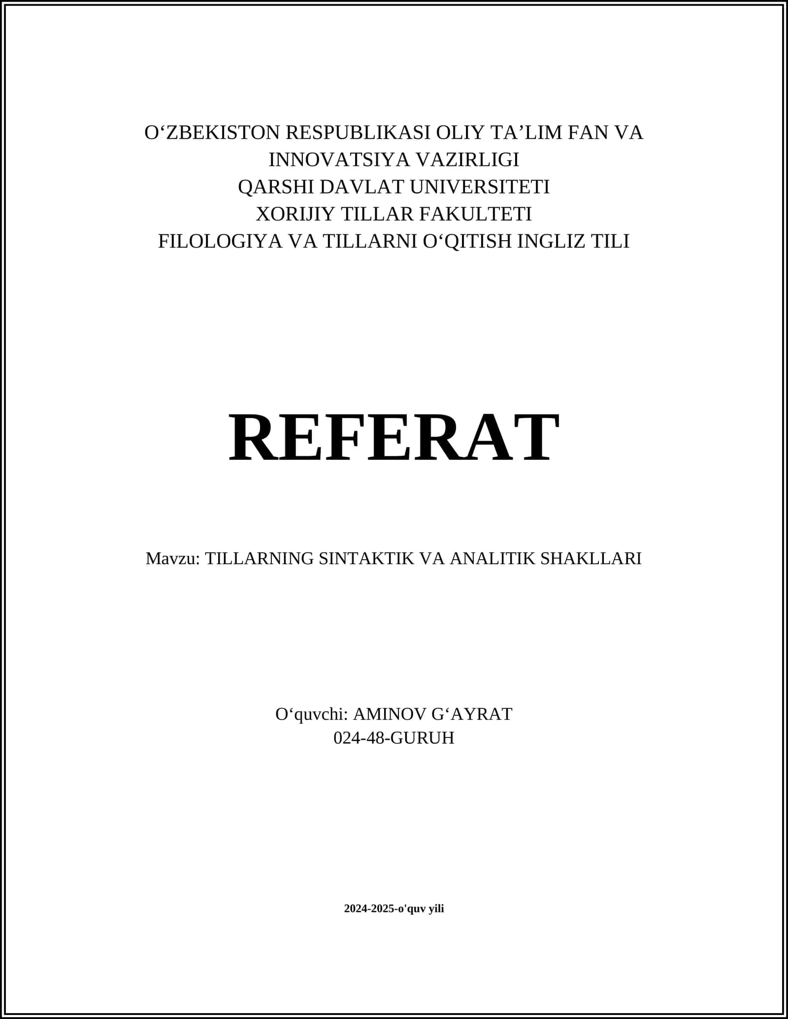 TILLARNING SINTAKTIK VA ANALITIK SHAKLLARI 1