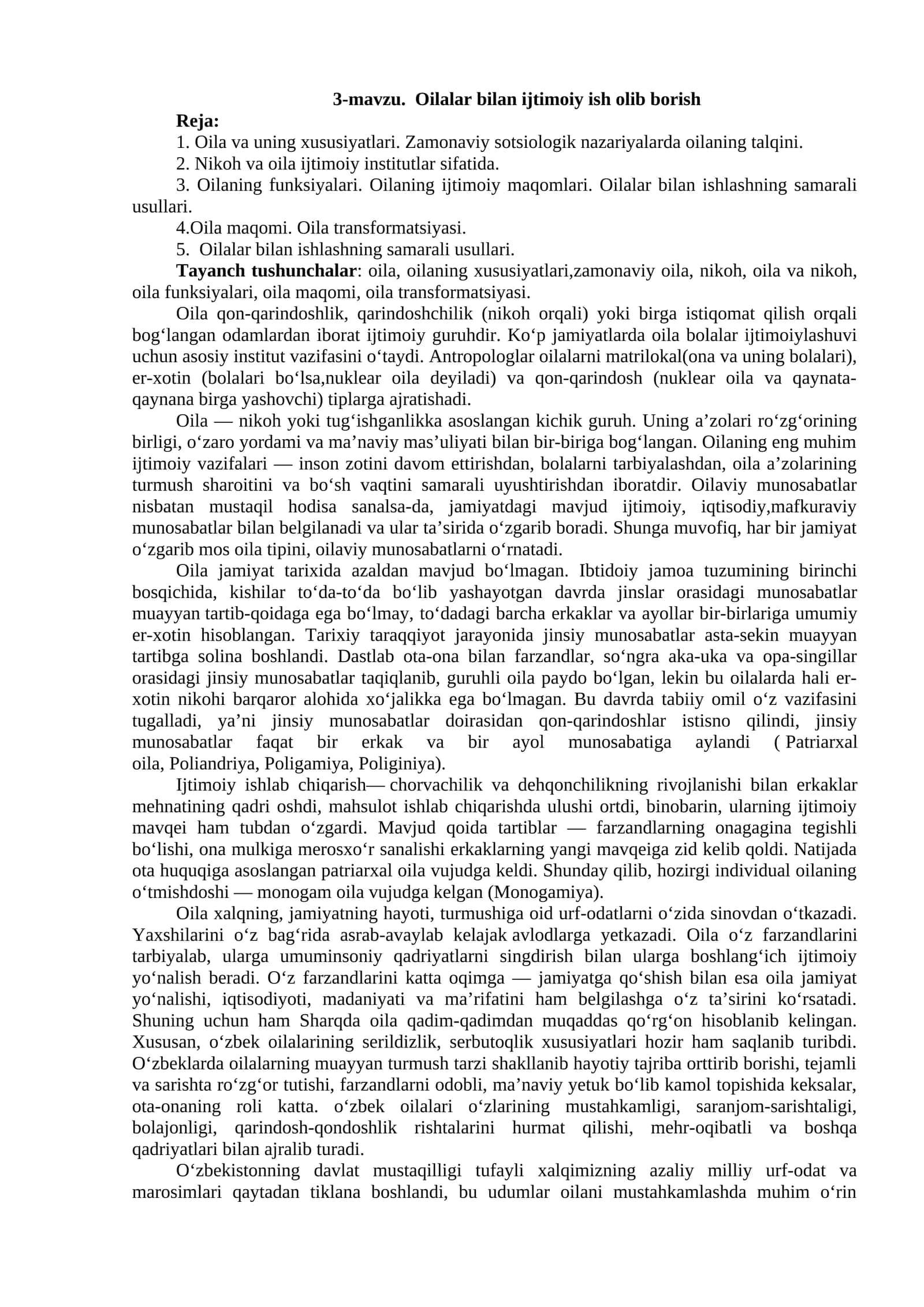 3-mavzu. Oilalar bilan ijtimoiy ish olib borish 1
