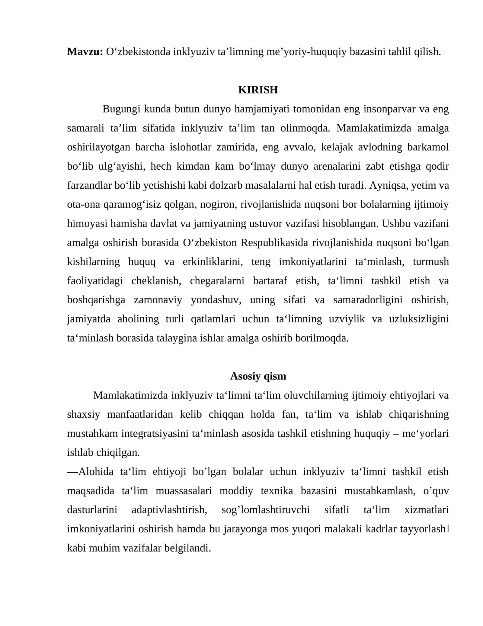 Oʻzbekistonda inklyuziv taʼlimning meʼyoriy-huquqiy bazasini tahlil qilish 1
