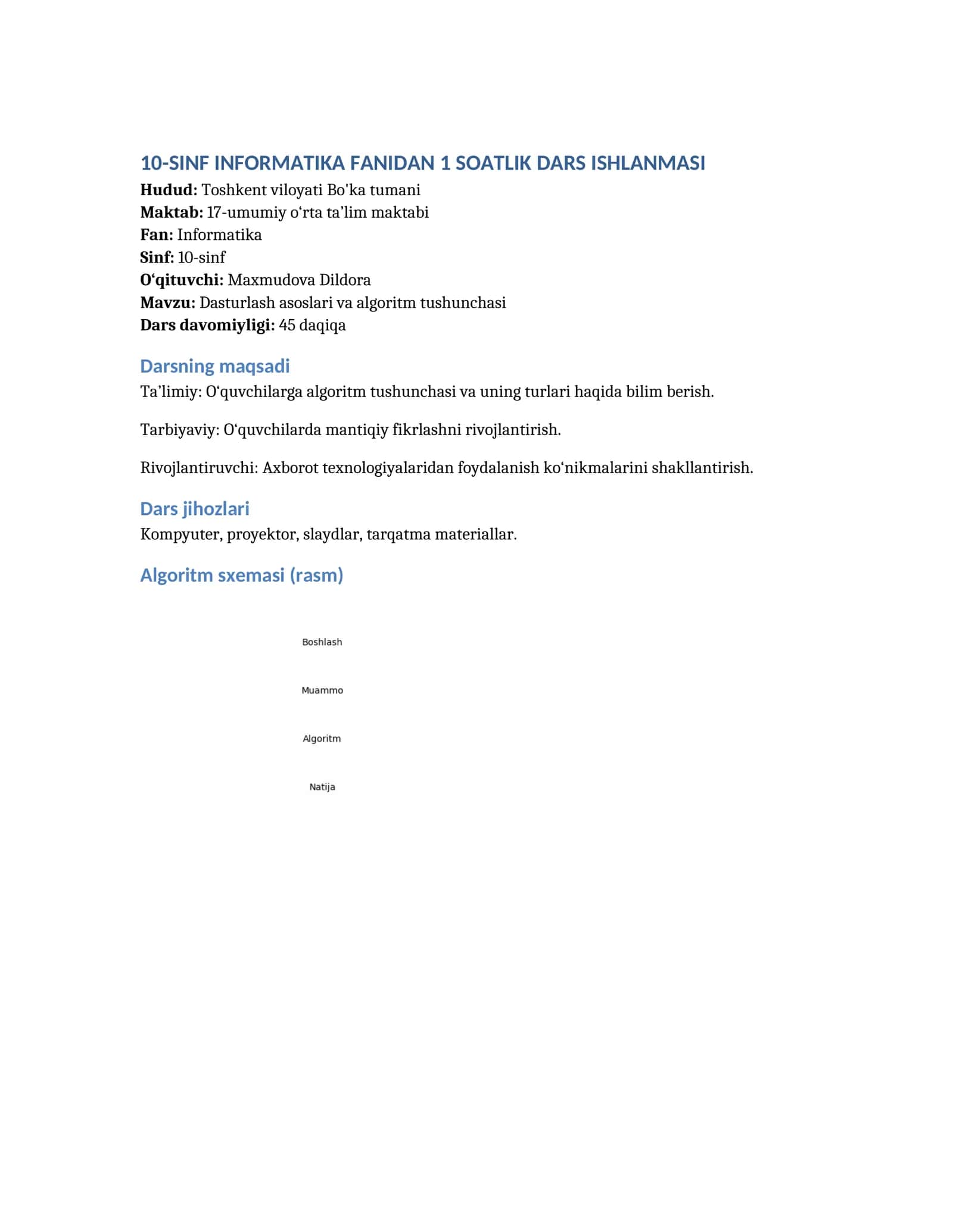 10-SINF INFORMATIKA FANIDAN 1 SOATLIK DARS ISHLANMASI 1