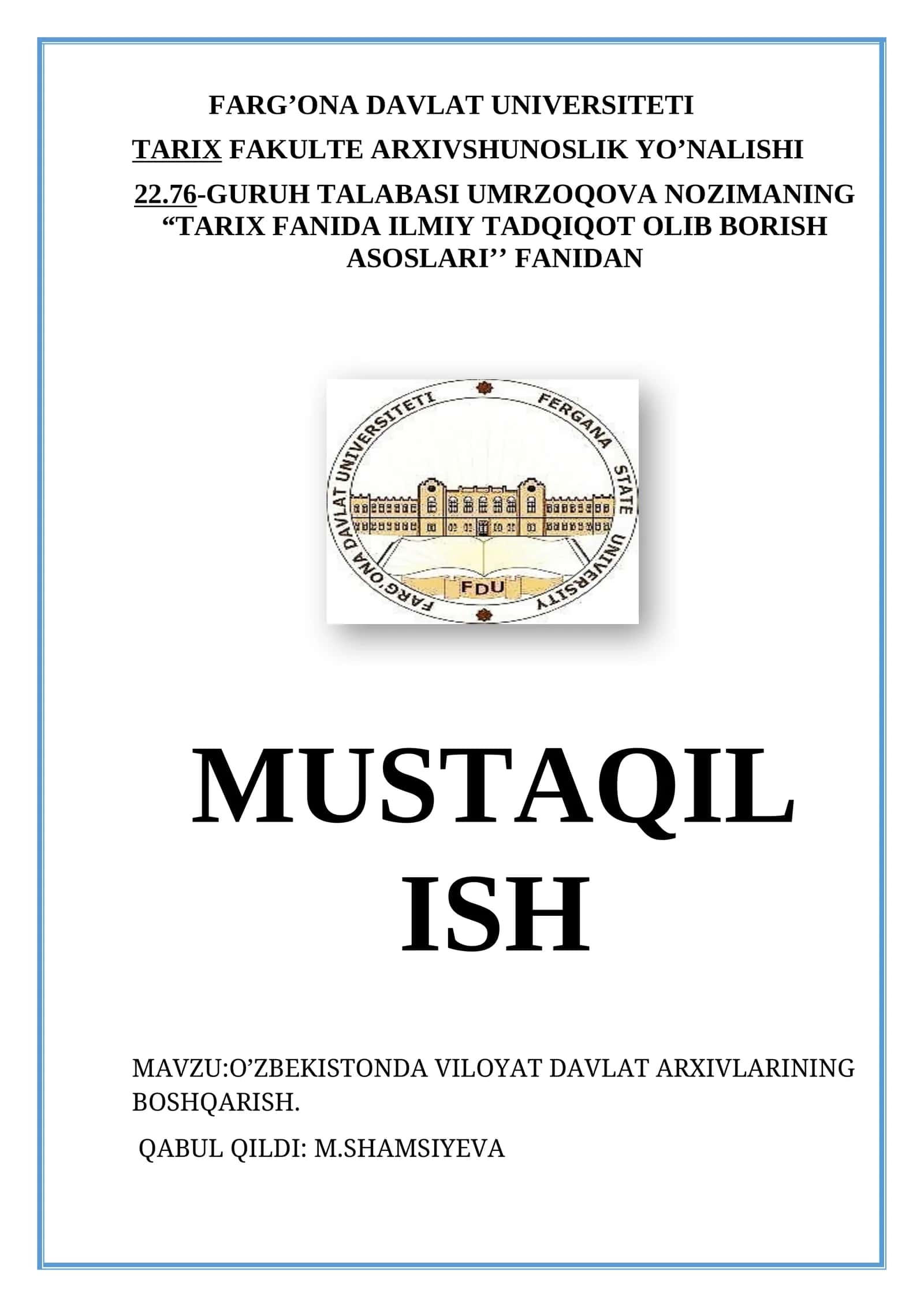TARIX FAKULTESI ARXIVSHUNOSLIK YO'NALISHI 1
