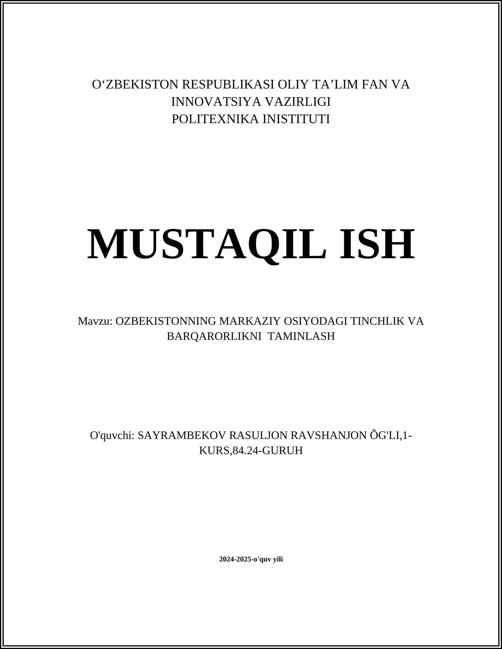 O'zbekistonning mintaqaviy xavfsizlikka qo'shgan hissasi 1