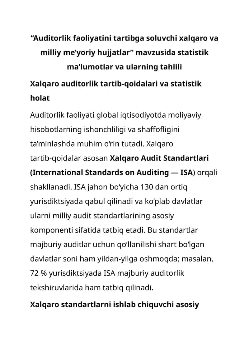 Auditorlik faoliyatini tartibga soluvchi xalqaro va milliy me’yoriy hujjatlar 1