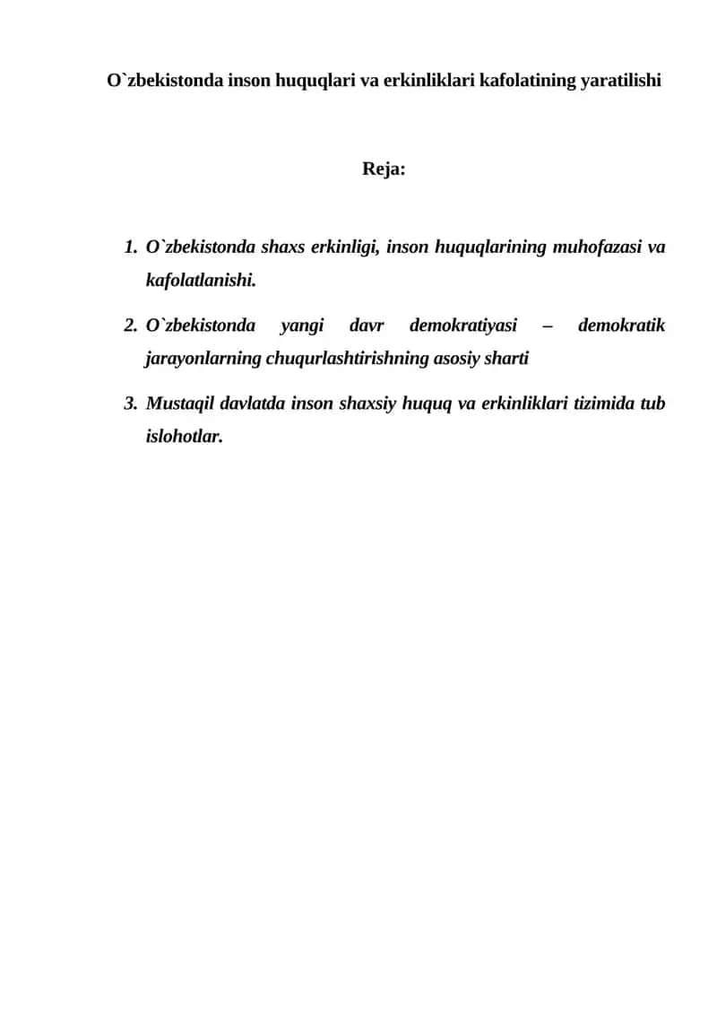 O`zbekistonda inson huquqlari va erkinliklari kafolatining yaratilishi 1