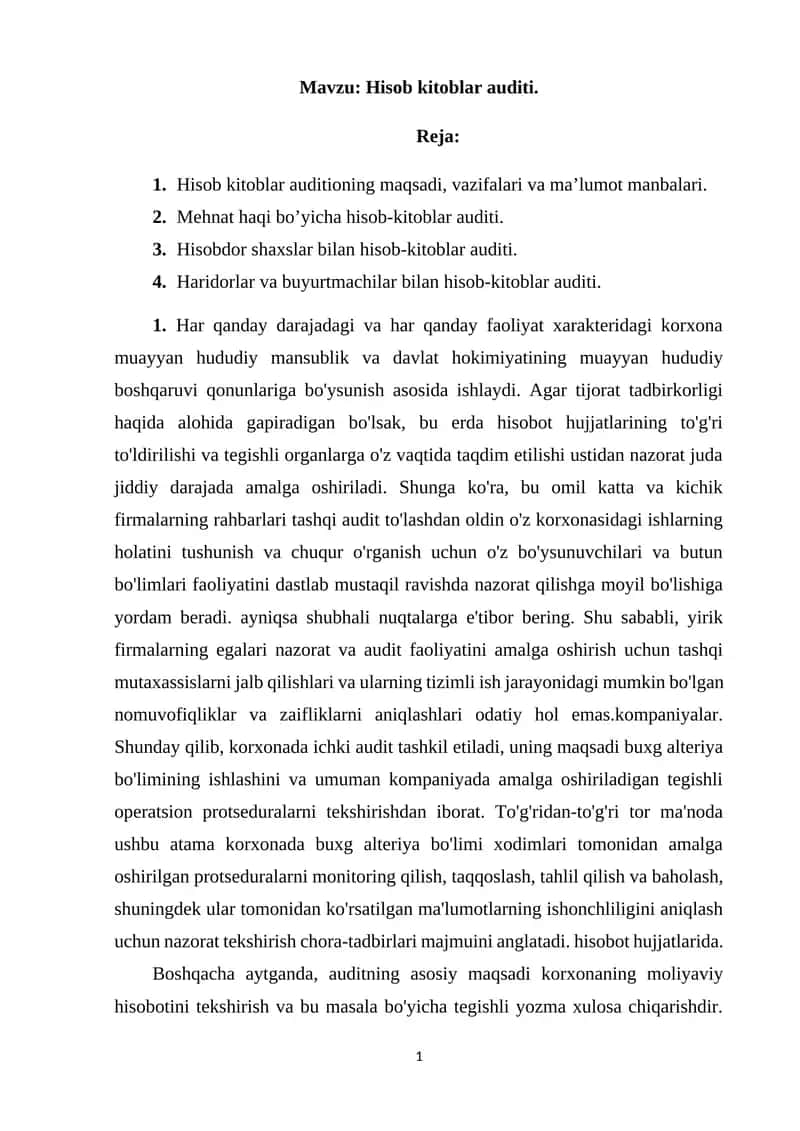 Hisob kitoblar auditi 1