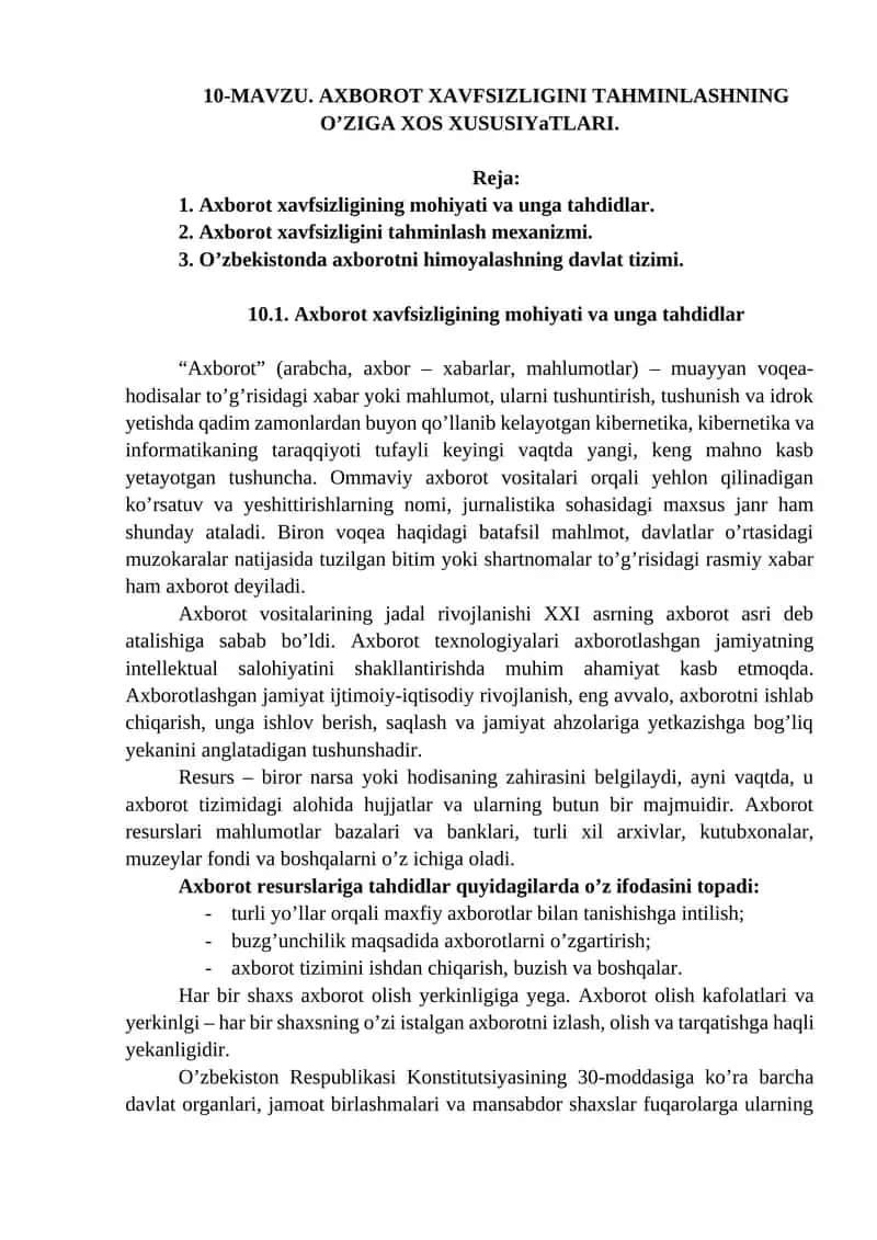 AXBOROT XAVFSIZLIGINI TAHMINLASHNING O’ZIGA XOS XUSUSIYaTLARI 1