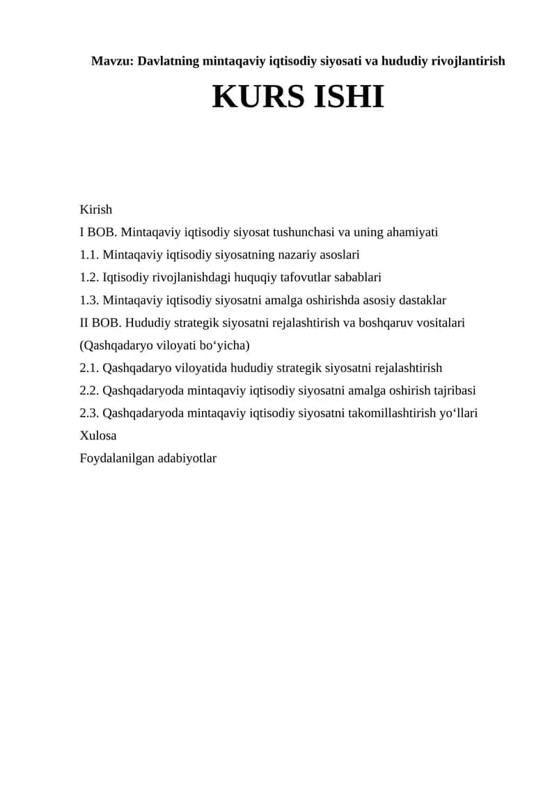 Davlatning mintaqaviy iqtisodiy siyosati va hududiy rivojlantirish 1