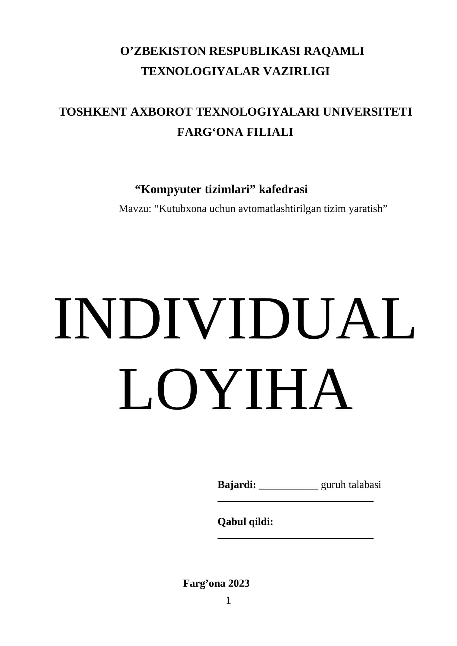 Kutubxona uchun avtomatlashtirilgan tizim yaratish 1