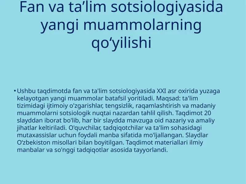 Fan va taʼlim sotsiologiyasida yangi muammolarning qo‘yilishi 1