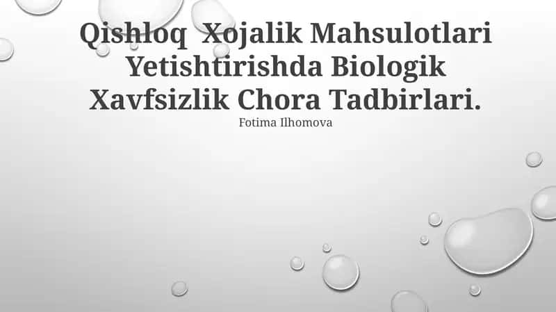 Biologik Xavfsizlik Chora Tadbirlari 1