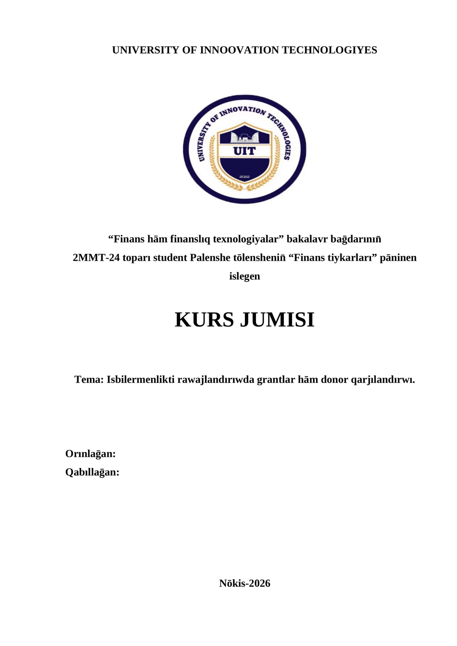 Isbilermenlikti rawajlandırıwda grantlar hām donor qarjılandırwı 1