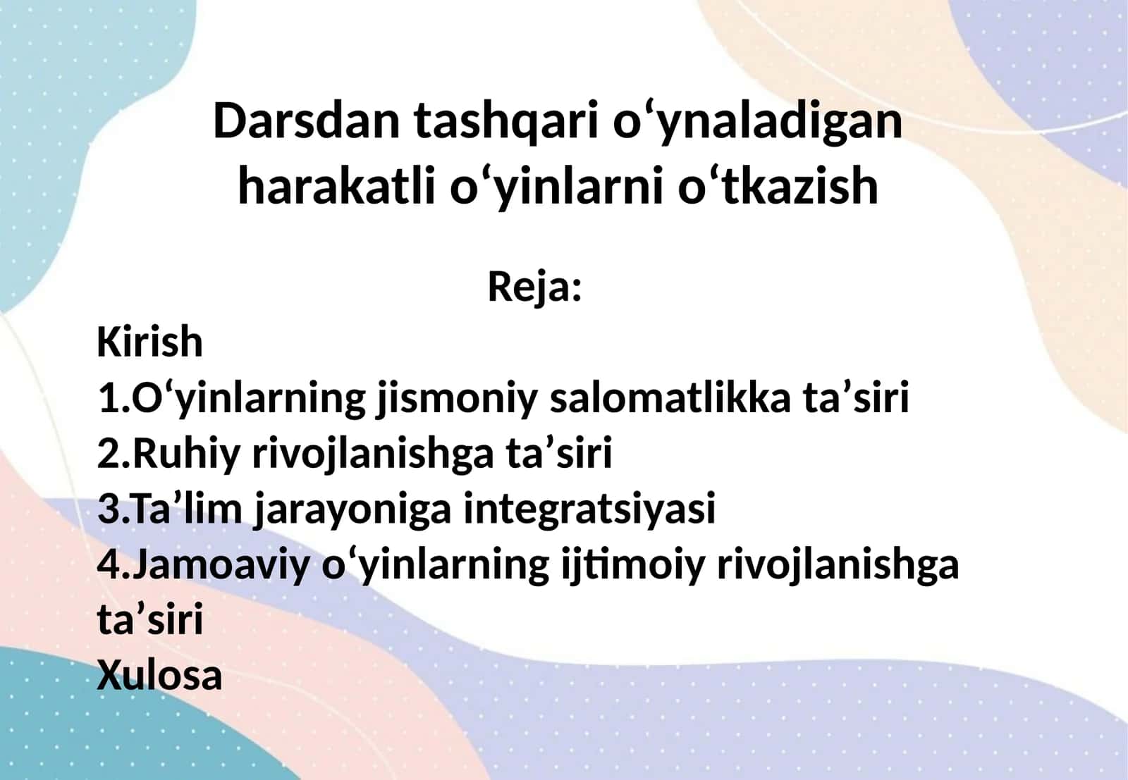 Darsdan tashqari o‘ynaladigan harakatli o‘yinlarni o‘tkazish 1
