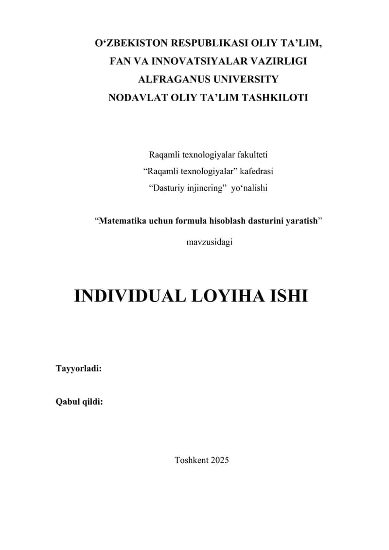 Matematika uchun formula hisoblash dasturini yaratish 1