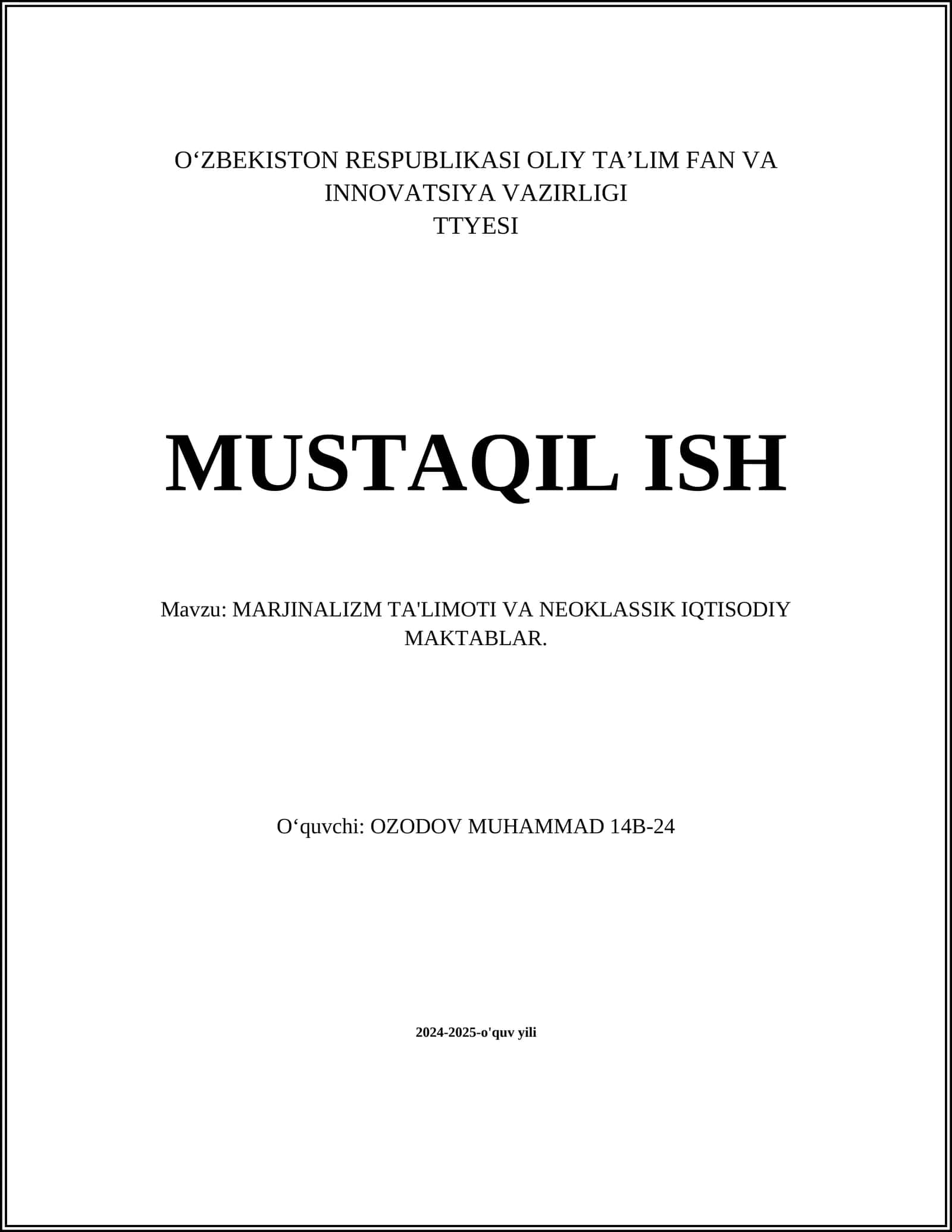MARJINALIZM TA'LIMOTI VA NEOKLASSIK IQTISODIY MAKTABLAR 1