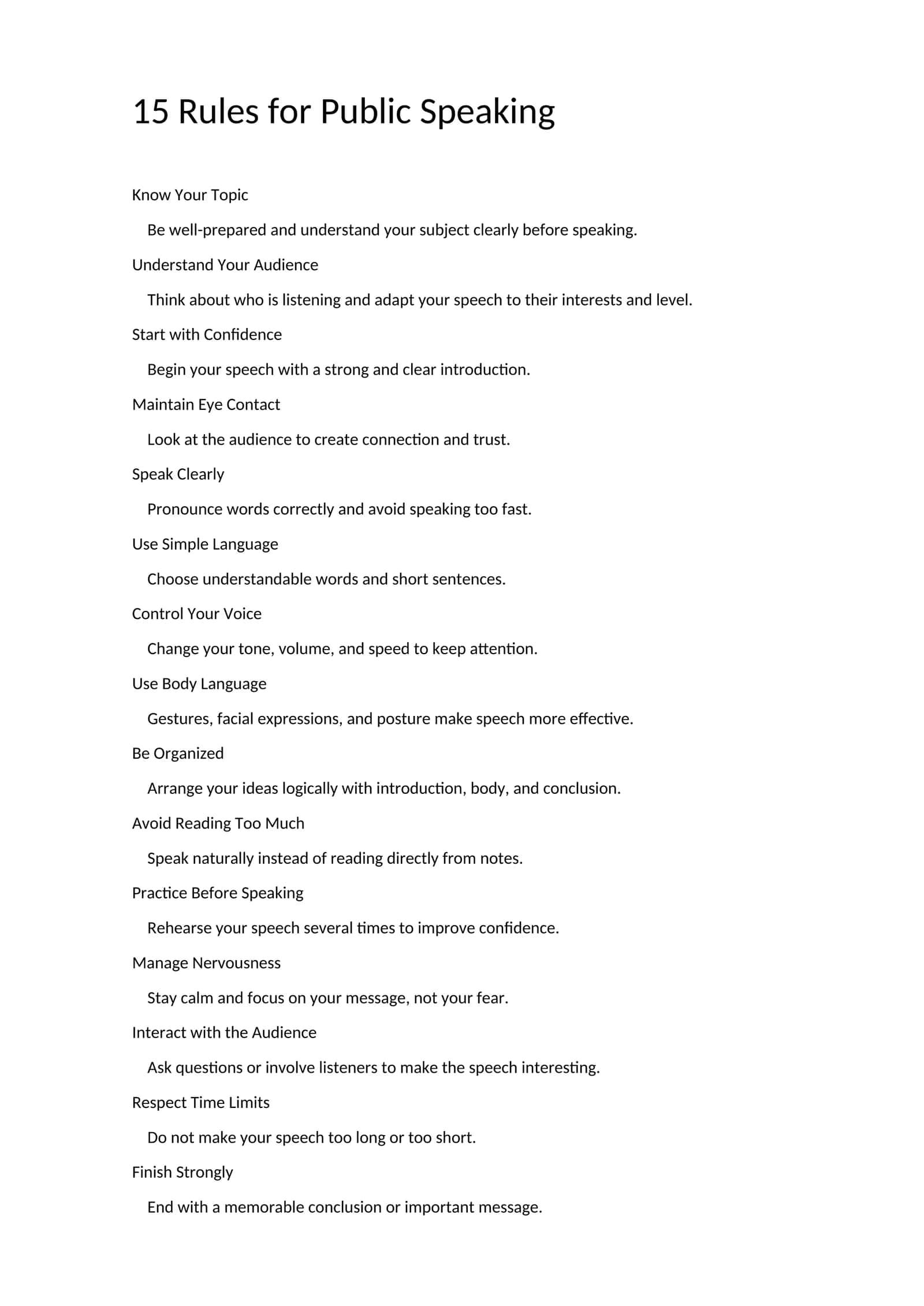 15 Rules for Public Speaking 1