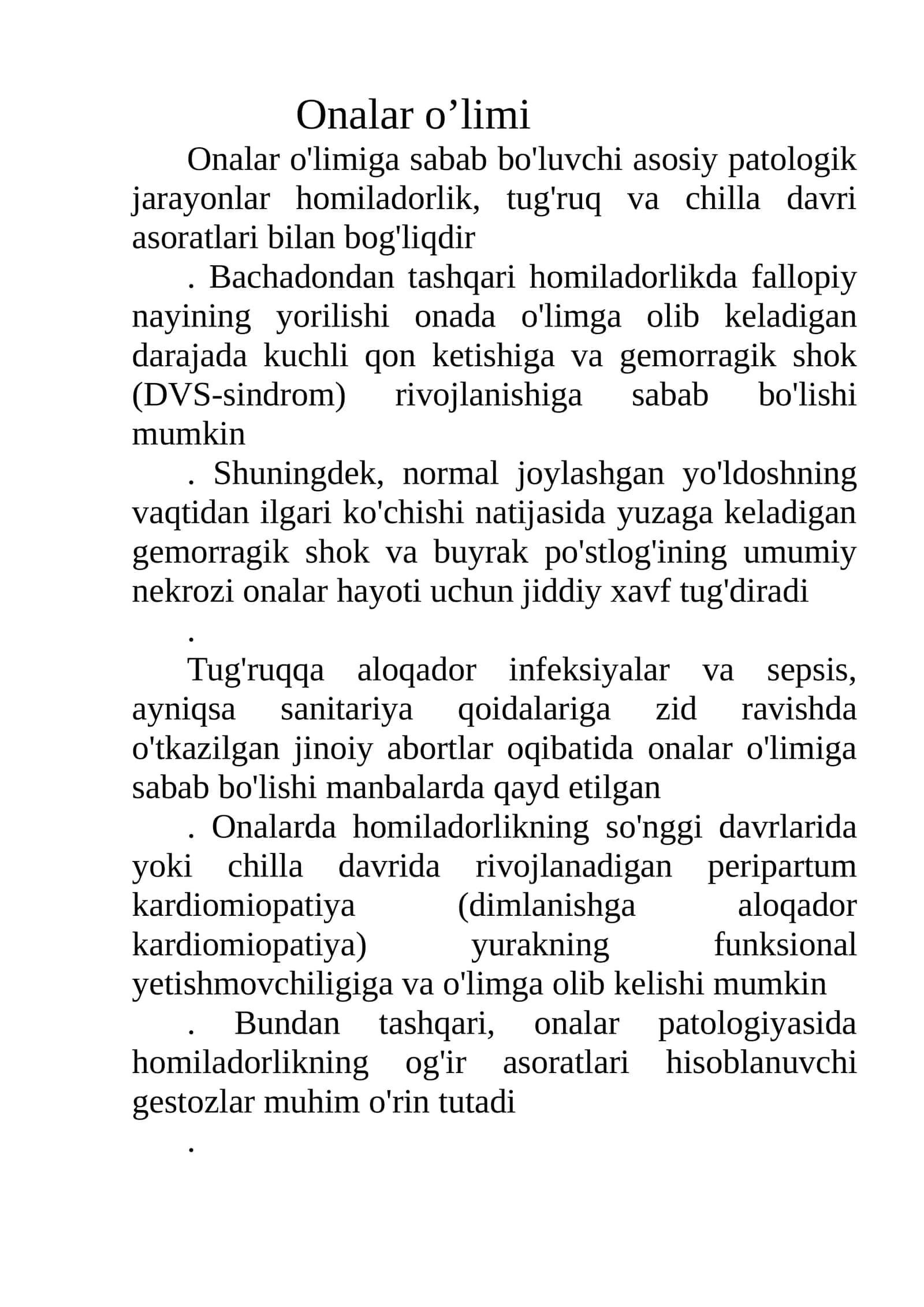 Onalar o'limi 1