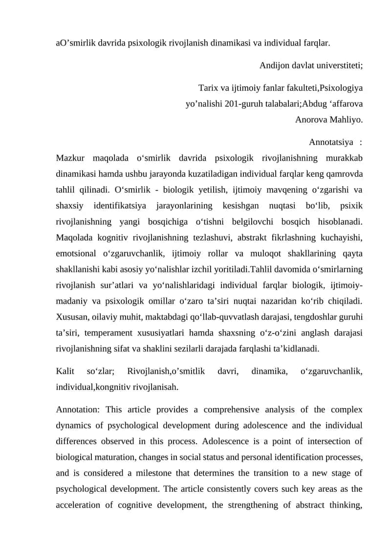 Psixologik rivojlanishning dinamikasi va individual farqlar 1