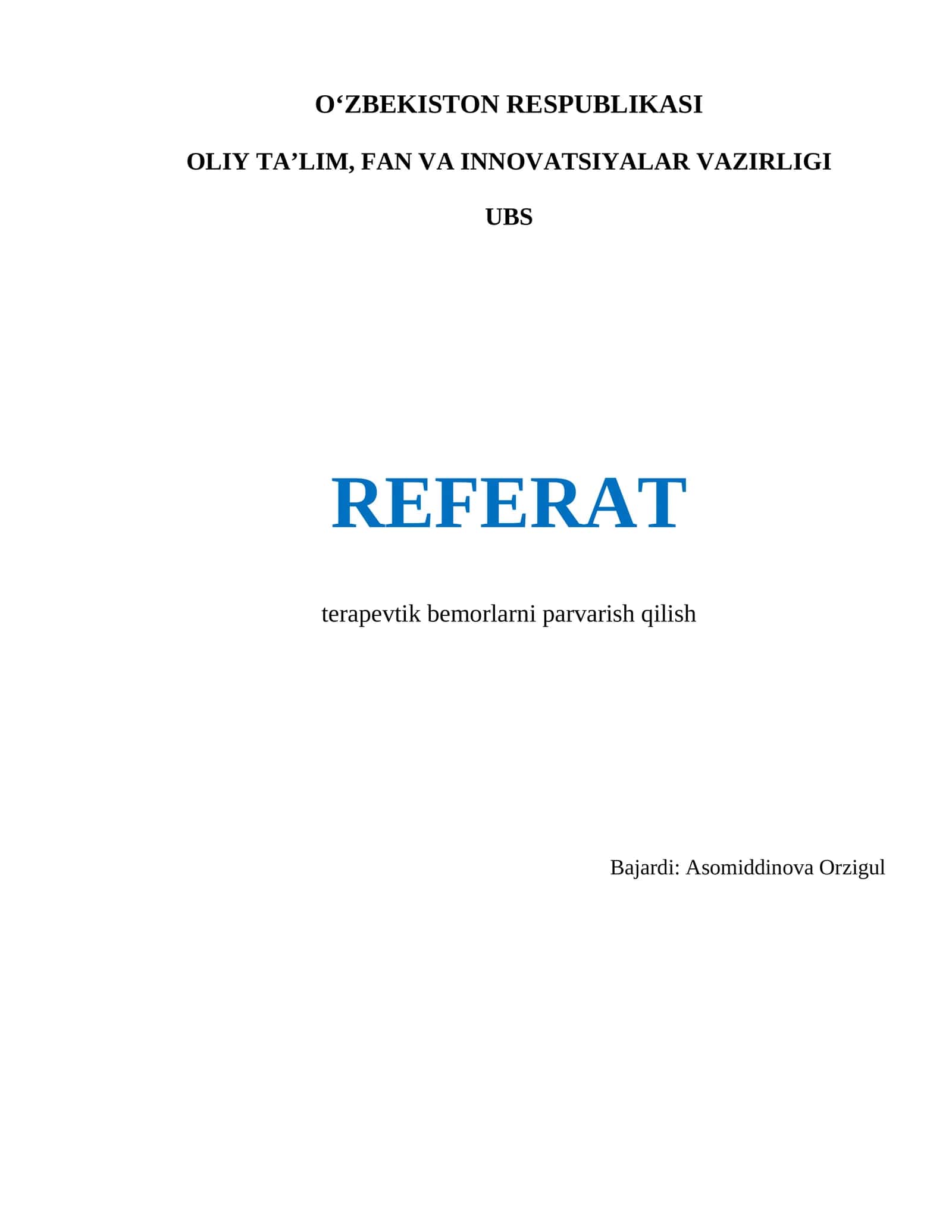 Terapevtik bemorlarni parvariah qilish 1