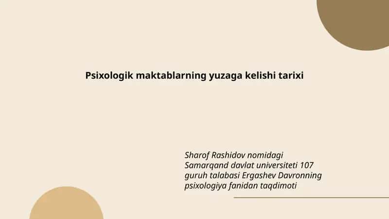 Psixologik maktablarning yuzaga kelishi tarixi 1
