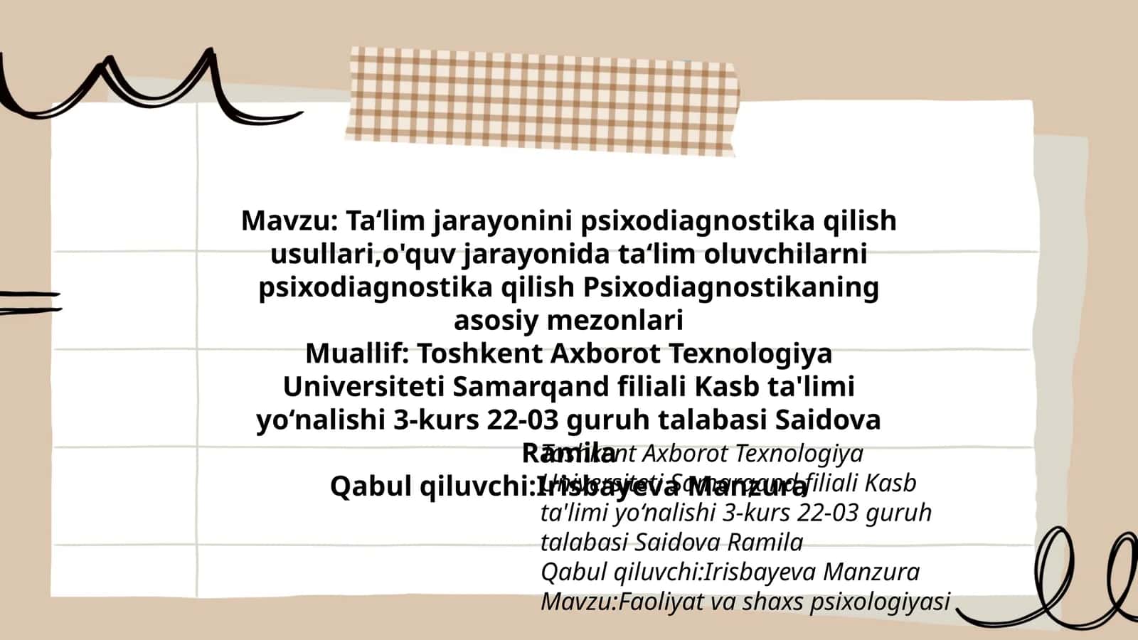 Ta‘lim jarayonini psixodiagnostika qilish usullari 1