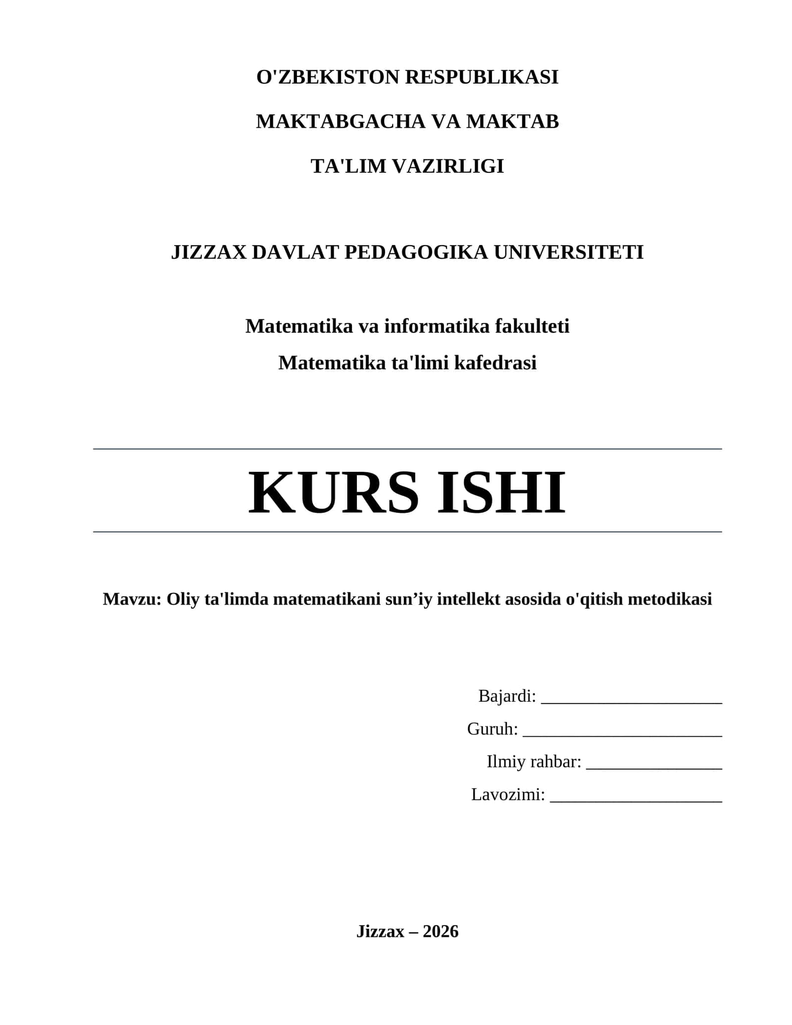 Oliy ta'limda matematikani sun’iy intellekt asosida o'qitish metodikasi 1