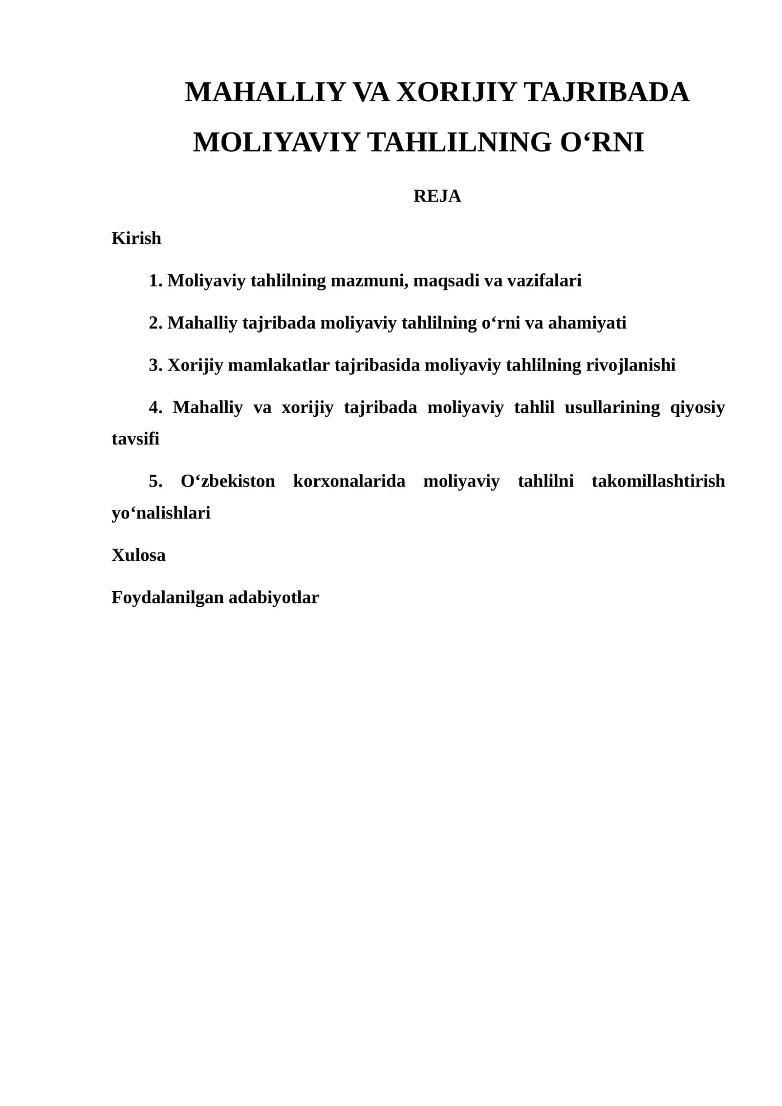 MAHALLIY VA XORIJIY TAJRIBADA MOLIYAVIY TAHLILNING O‘RNI 1