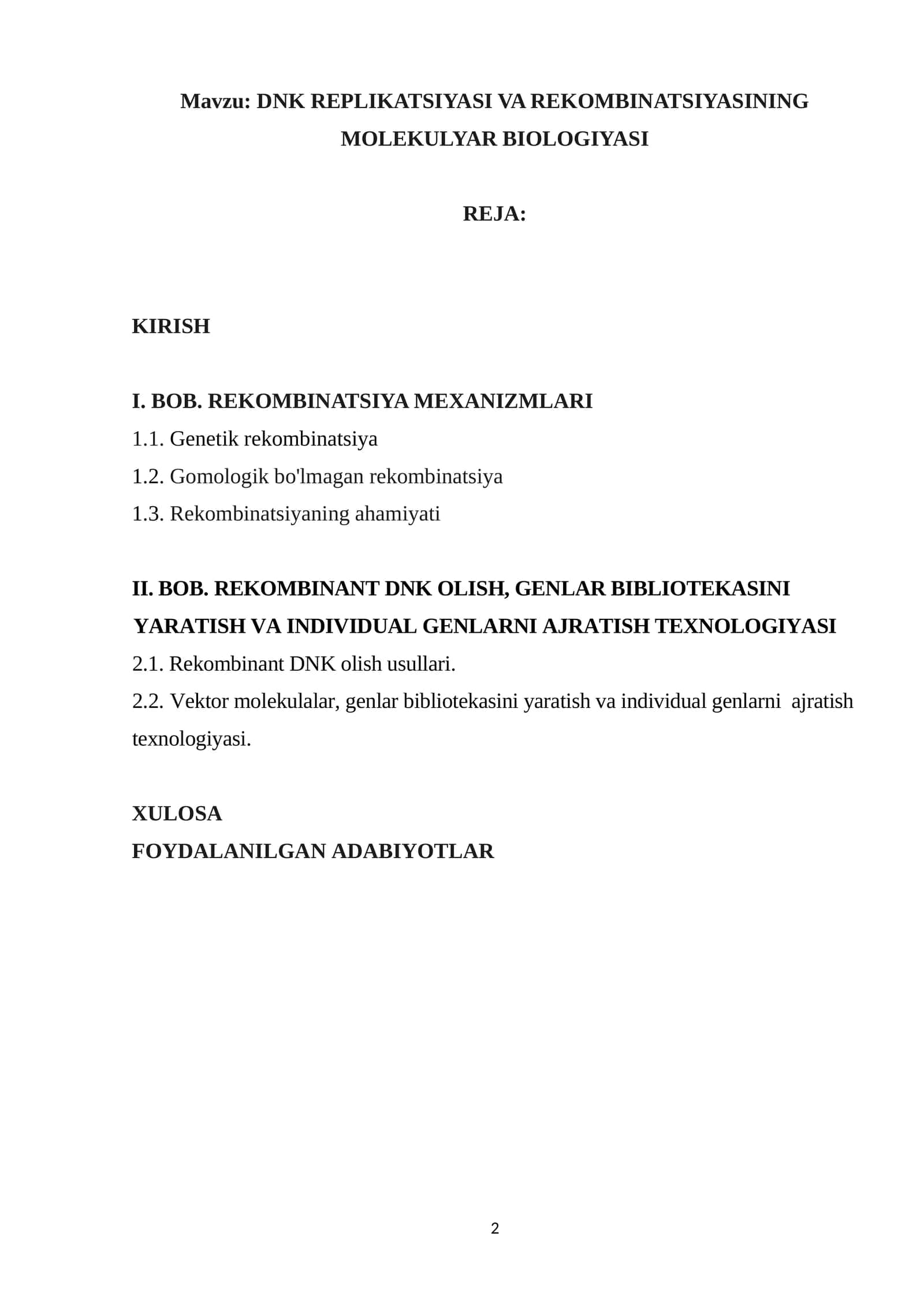 DNK REPLIKATSIYASI VA REKOMBINATSIYASINING MOLEKULYAR BIOLOGIYASI 1