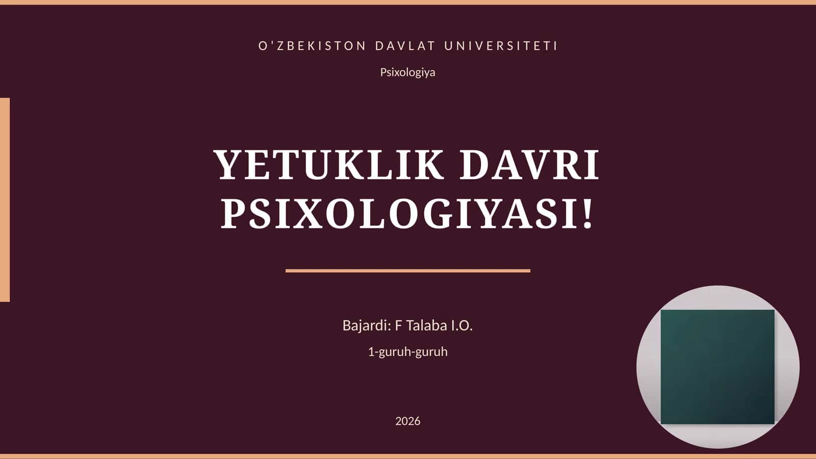 YETUKLIK DAVRI PSIXOLOGIYASI! 1