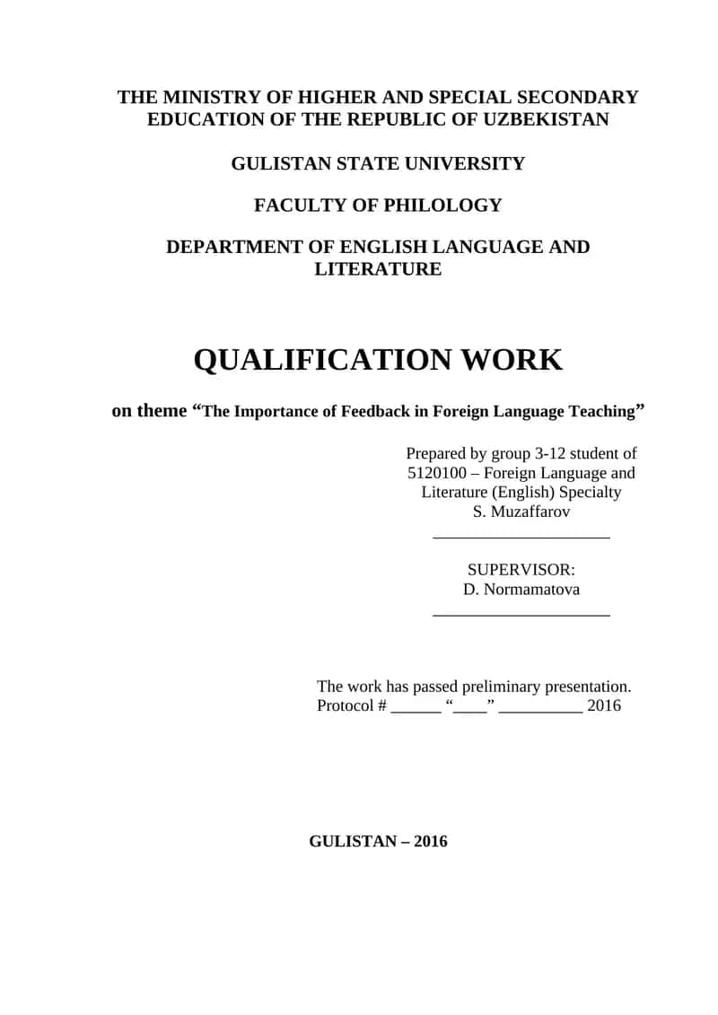 THE IMPORTANCE OF FEEDBACK IN FOREIGN LANGUAGE TEACHING 1