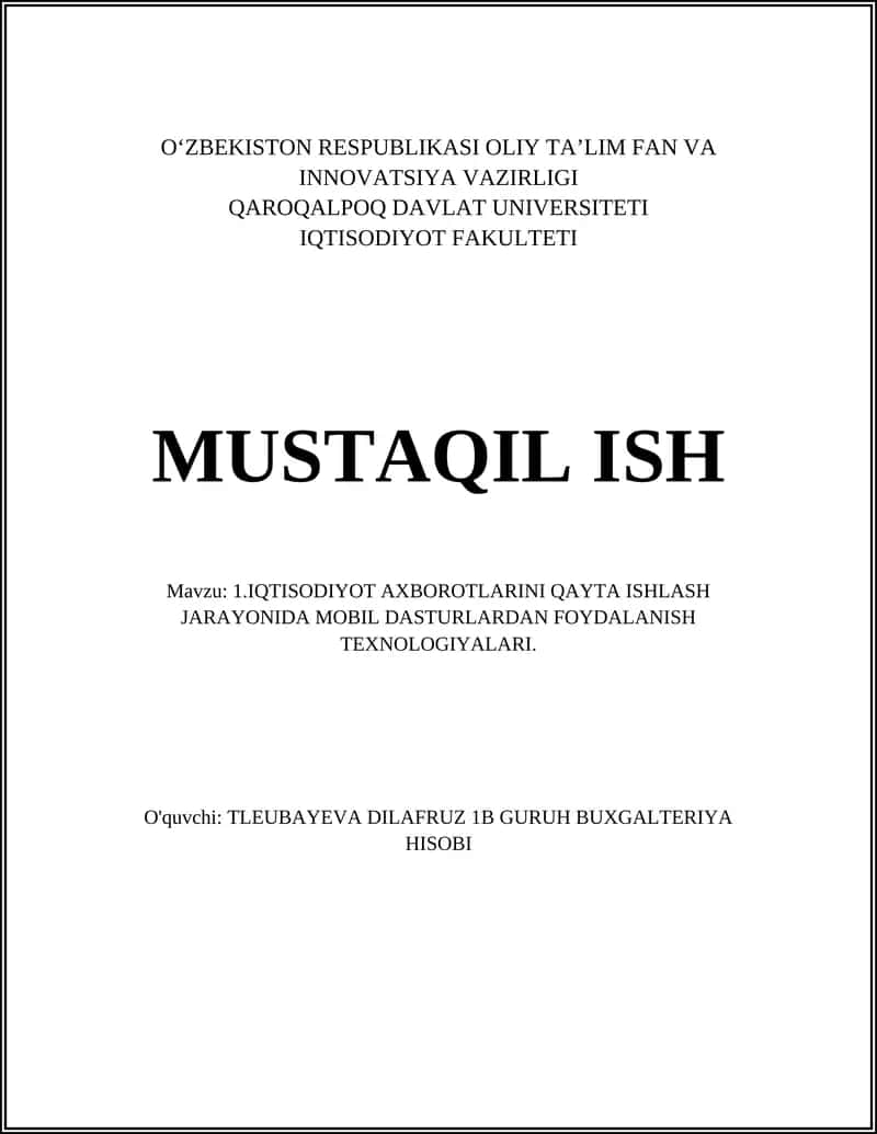IQTISODIYOT AXBOROTLARINI QAYTA ISHLASH JARAYONIDA MOBIL DASTURLARDAN FOYDALANISH TEXNOLOGIYALARI 1