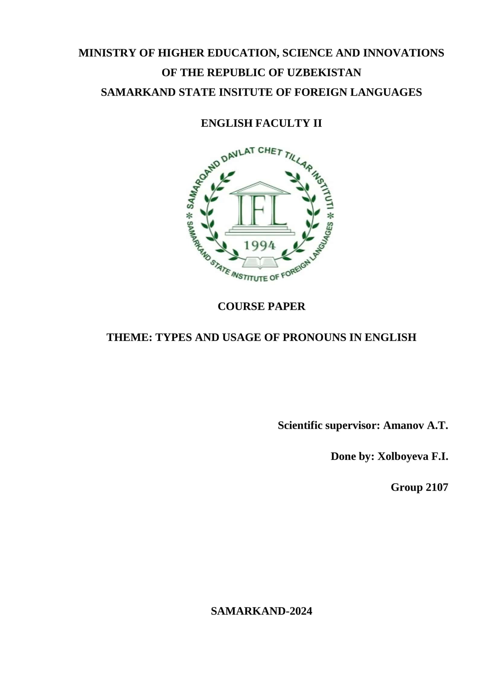 TYPES AND USAGE OF PRONOUNS IN ENGLISH 1