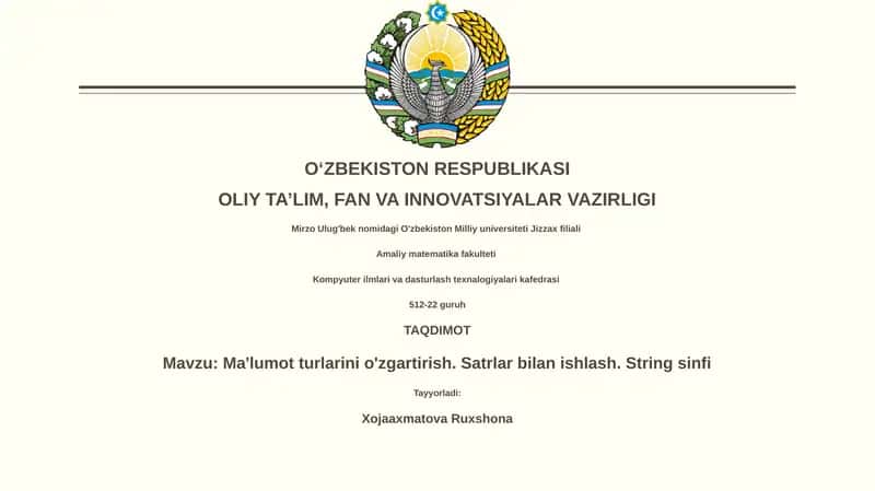 Ma'lumot turlarini o'zgartirish 1