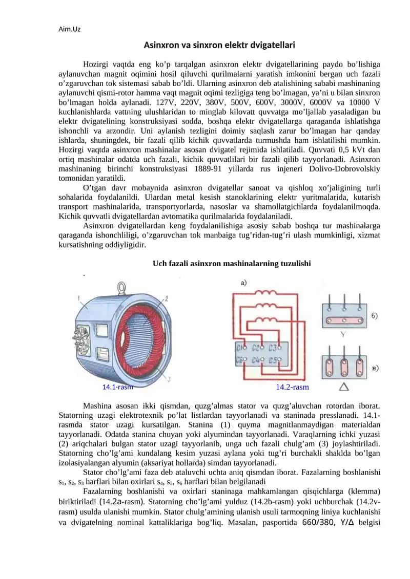 Asinxron va sinxron elektr dvigatellari 1