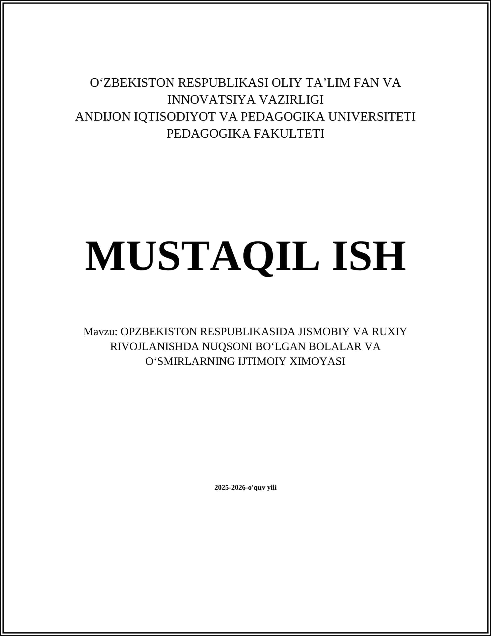 O‘ZBEKISTON RESPUBLIKASI OLIY TA’LIM FAN VA INNOVATSIYA VAZIRLIGI 1
