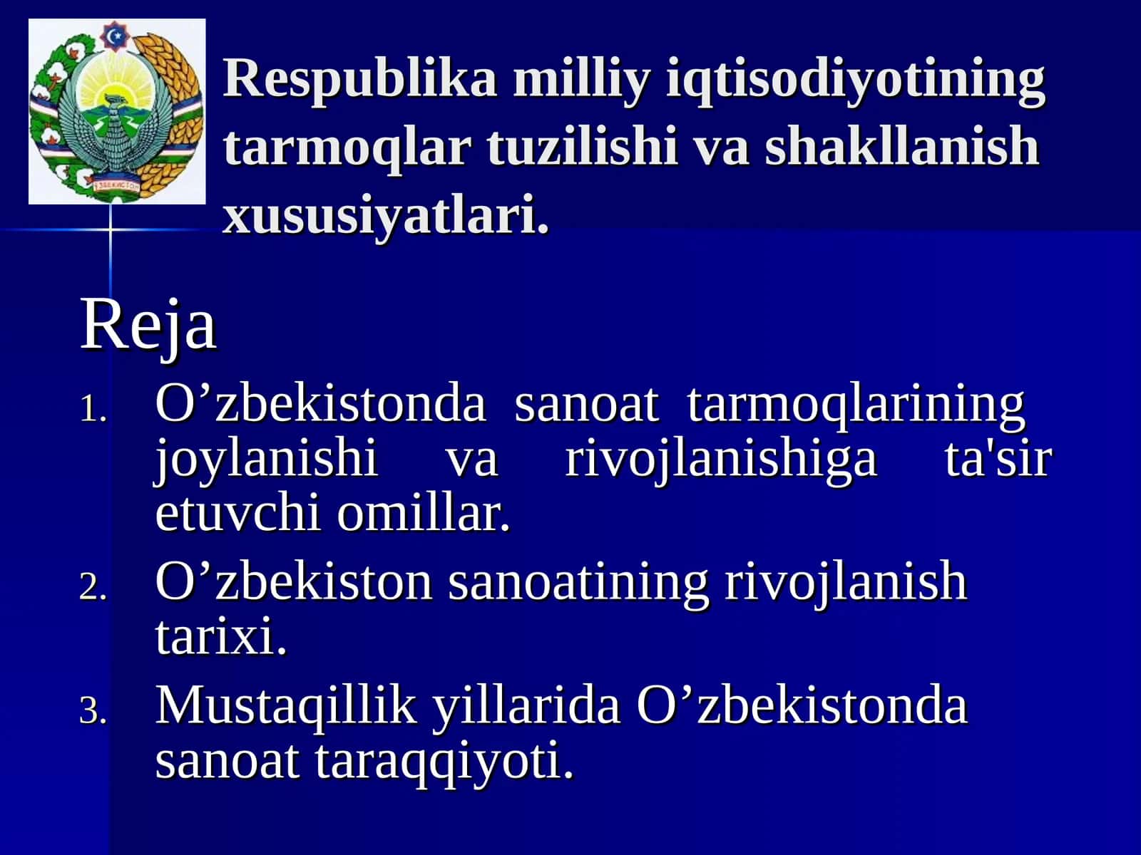 O’zbekistonda sanoat tarmoqlarining rivojlanishi 1