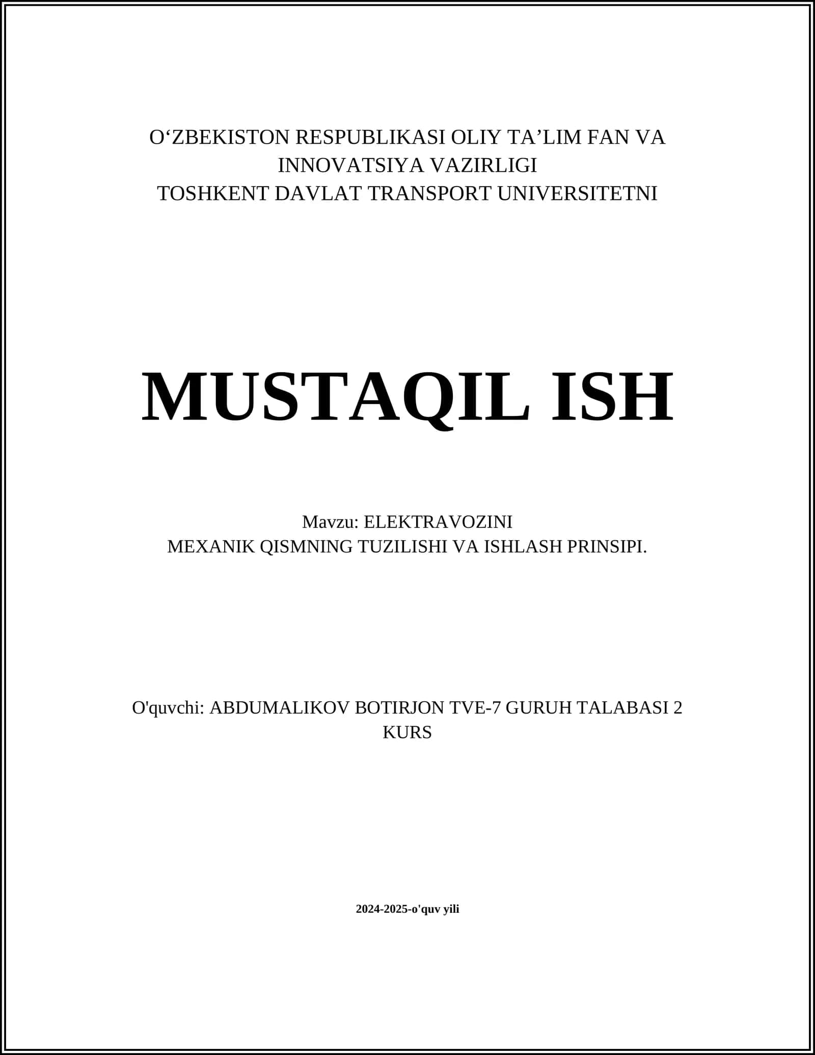 ELEKTRAVOZINI MEXANIK QISMNING TUZILISHI VA ISHLASH PRINSIPI 1