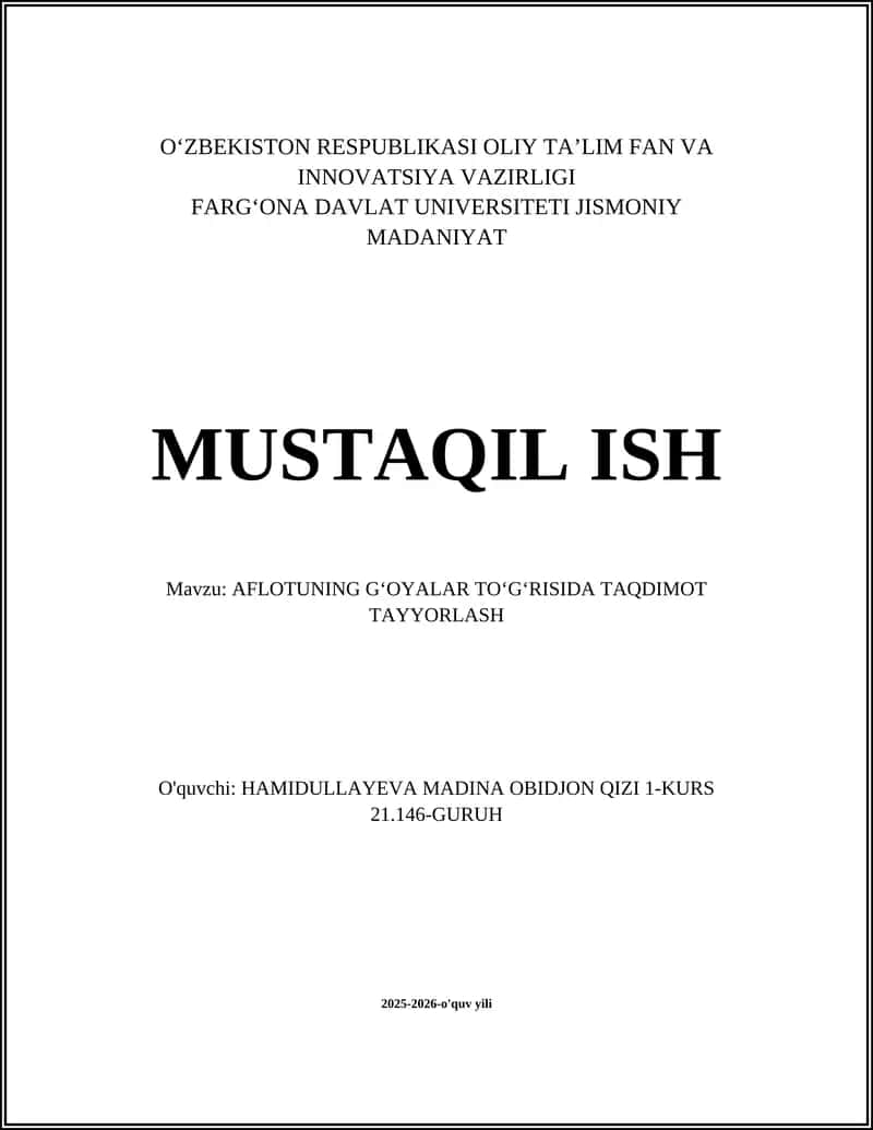 AFLOTUNING G‘OYALAR TO‘G‘RISIDA TAQDIMOT TAYYORLASH 1