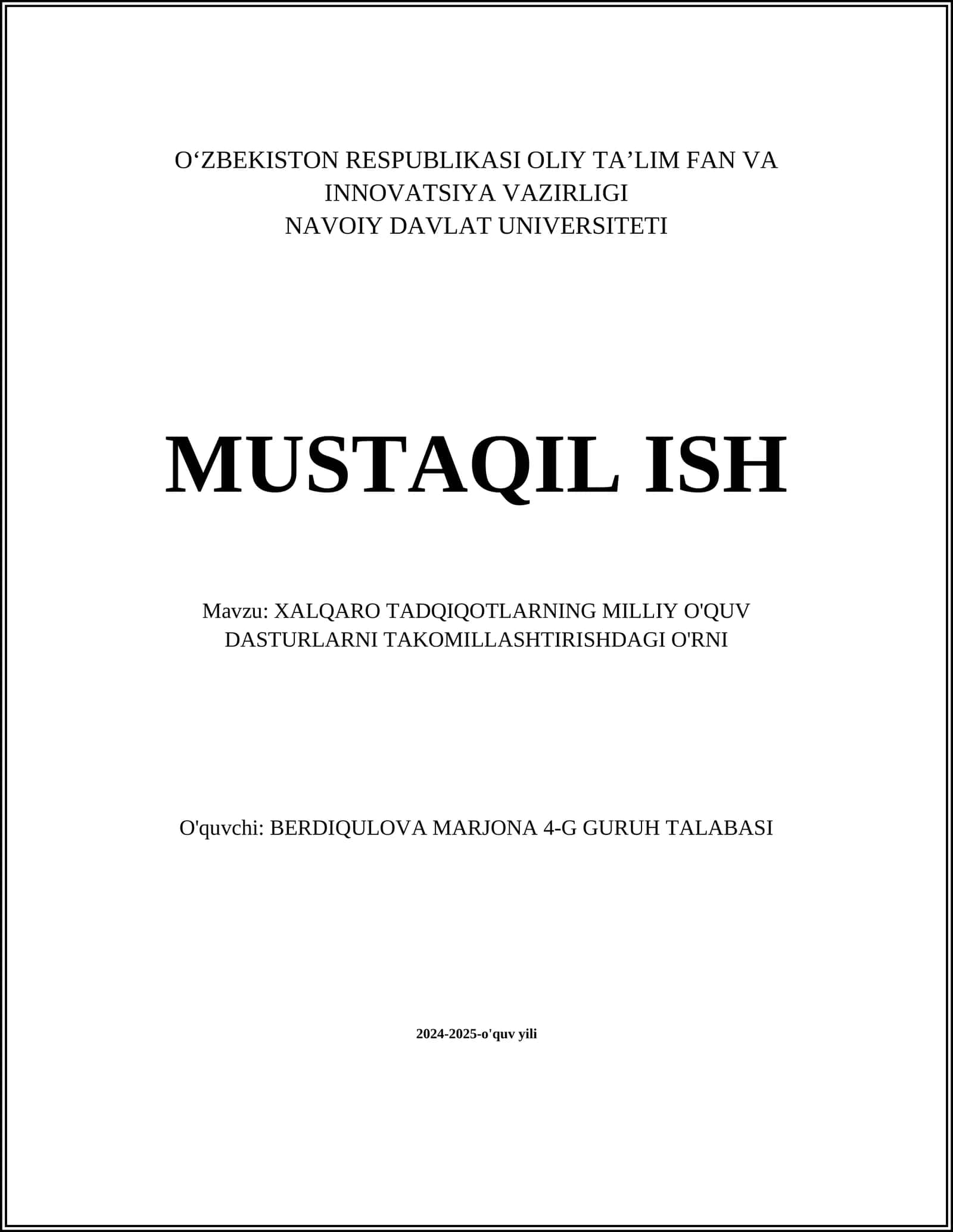 XALQARO TADQIQOTLARNING MILLIY O'QUV DASTURLARNI TAKOMILLASHTIRISHDAGI O'RNI 1