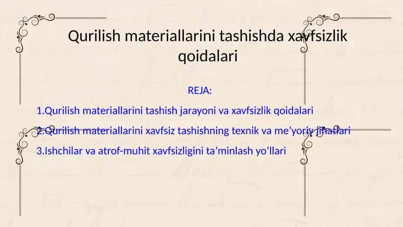 Qurilish materiallarini tashish jarayoni va xavfsizlik qoidalari 1
