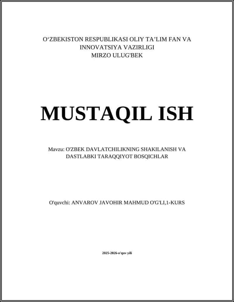 O‘zbekiston Davlatchilik Tarixi 1
