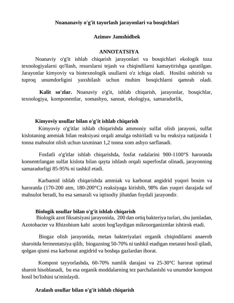 Noananaviy o'g'it tayorlash jarayonlari va bosqichlari 1