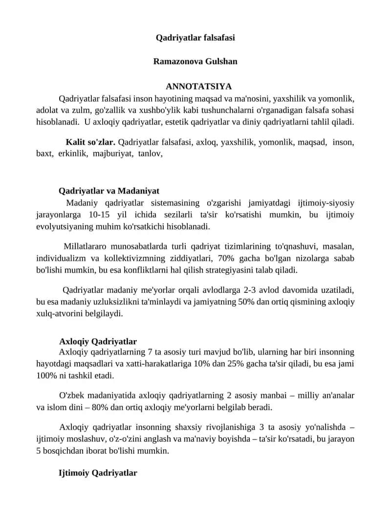 Qadriyatlar falsafasi 1