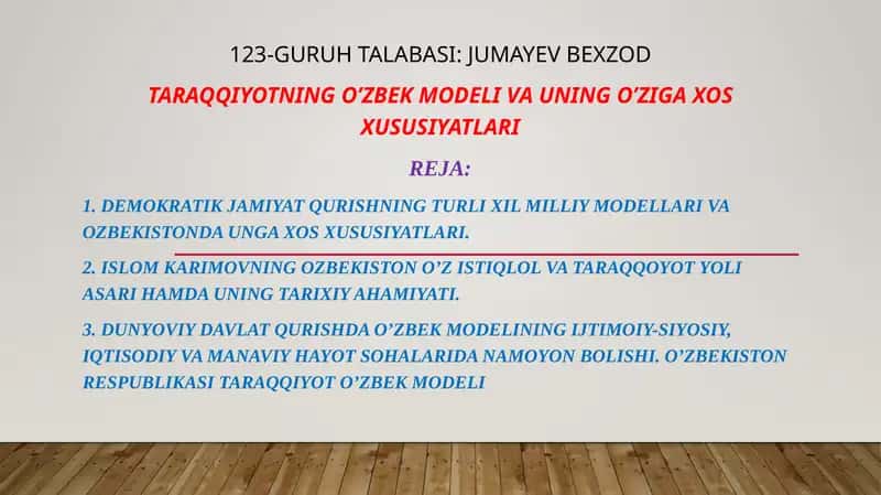 Taraqqiyotning “O‘zbek modeli” va uning uziga xos xususiyatlari 1